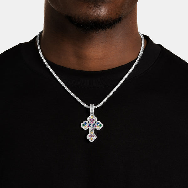 Mosaic Gemstone Cross Pendant - 6 ICE