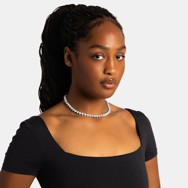 7mm Heart Cut Cluster Tennis Chain White Gold - 6 ICE, LLC