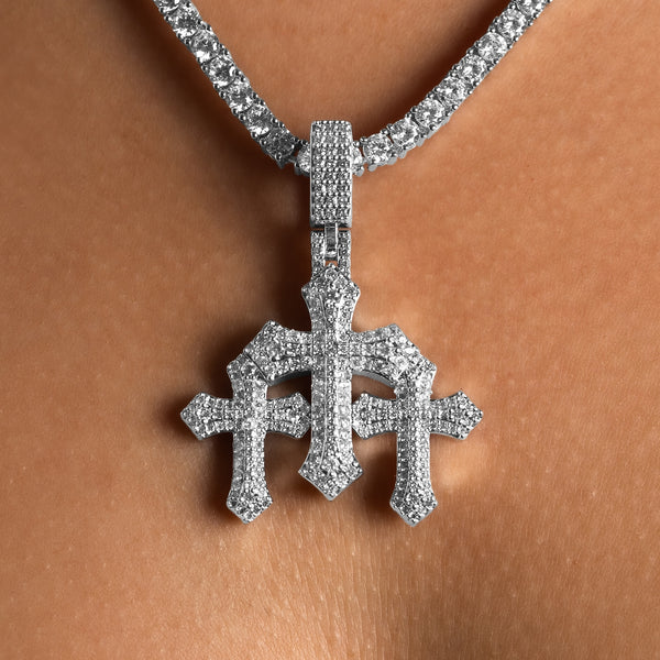 Micro Triple Cross Pendant - 6 ICE