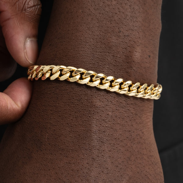 8mm Cuban Link Bracelet Gold - 6 ICE