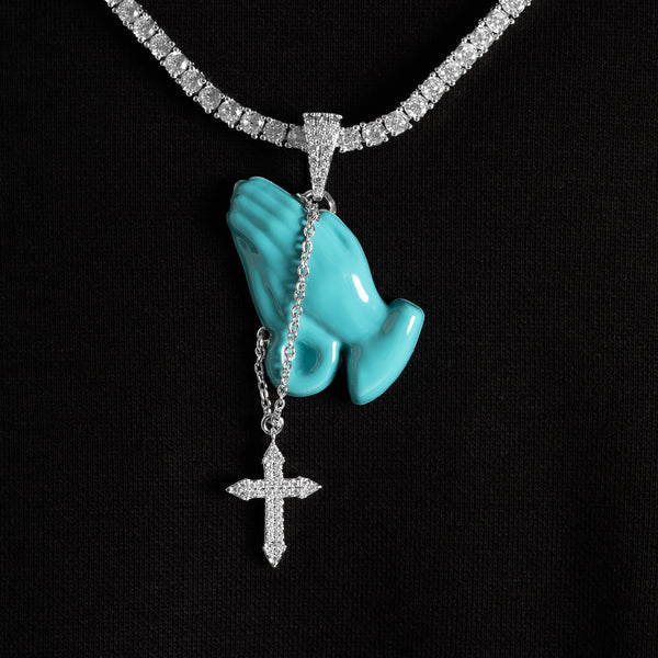 Turquoise Praying Hands Pendant - 6 ICE