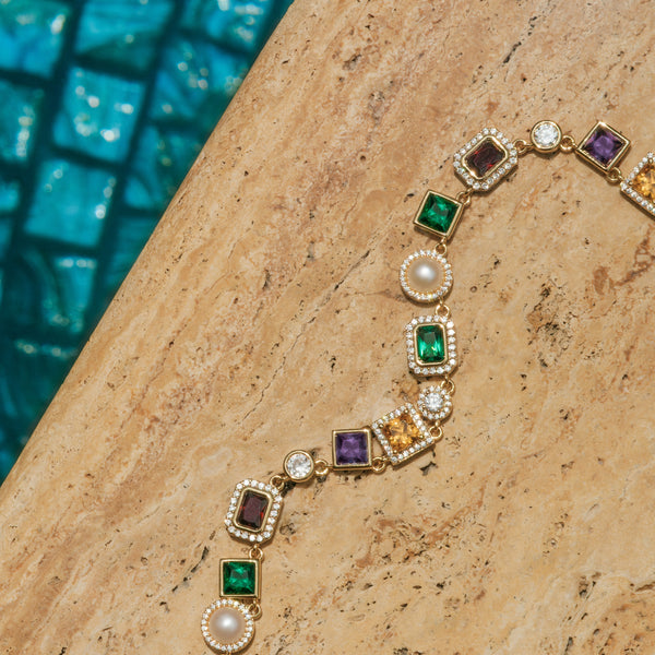 18K ゴールド カラーストーン チャーム ブレスレット Multi Gemstone Bracelet 18k Gold | 6ICE, LLC - 6 ICE