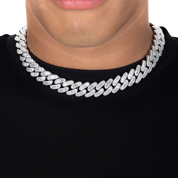 15mm Prong Baguette Cuban Chain White Gold - 6 ICE