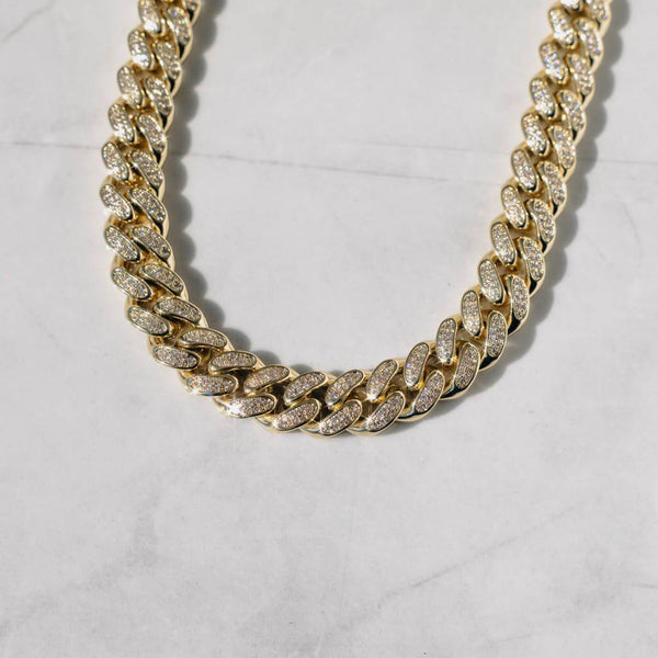 Diamond Cuban Link Necklace + Bracelet Bundle in White Gold - 12mm, Size 18 / 7, 18K - The GLD Shop
