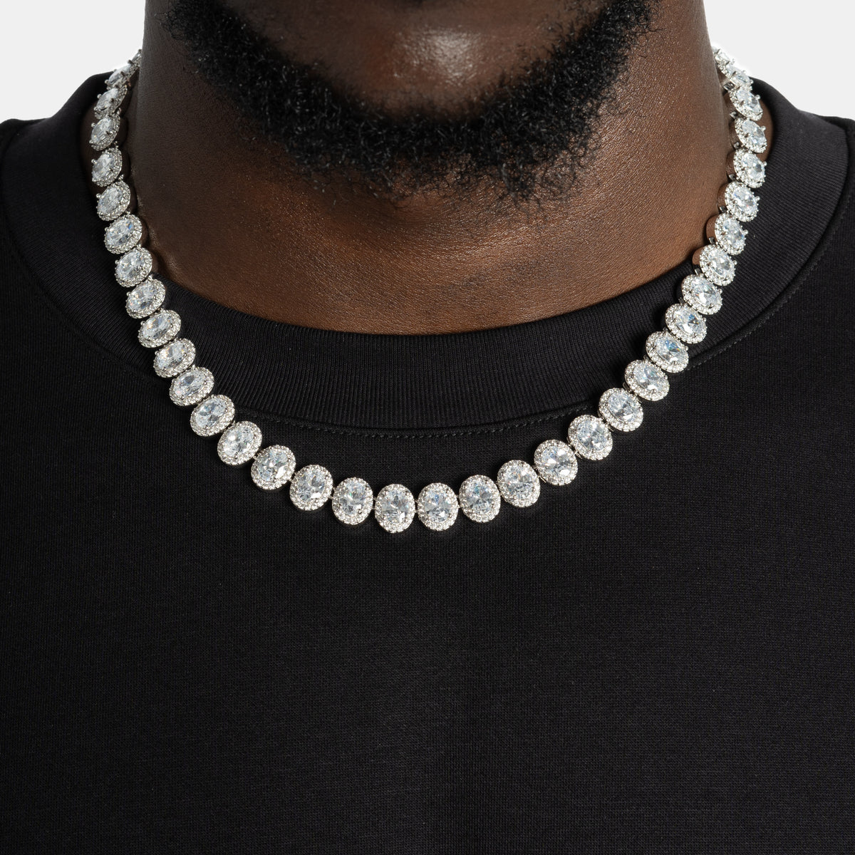 Oval Cluster Tennis Chain White Gold