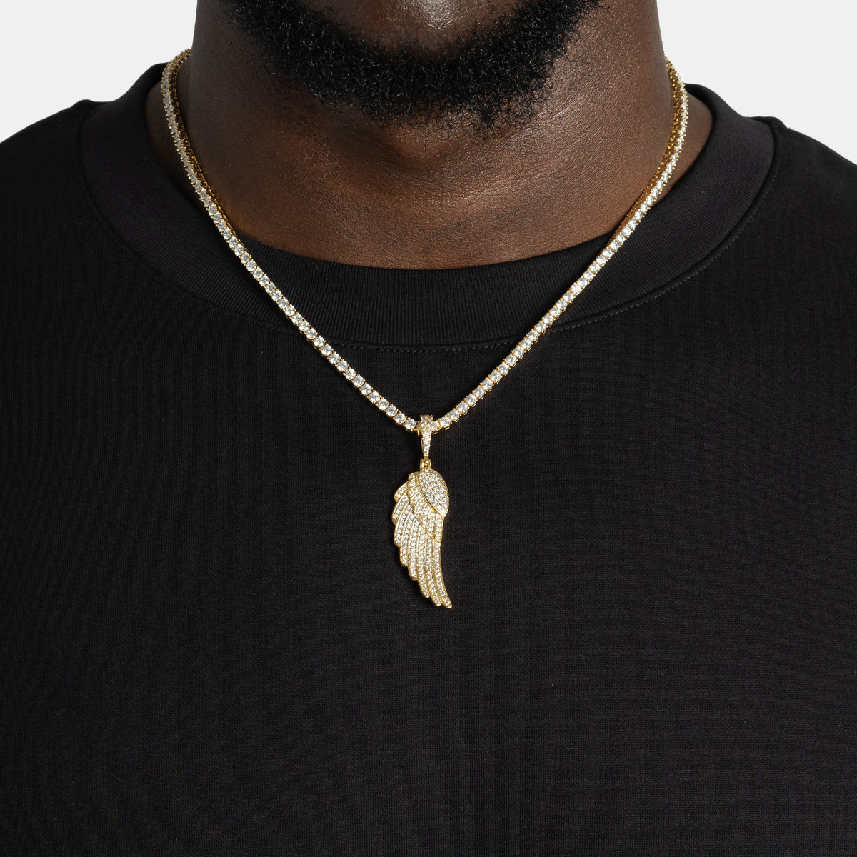 Iced Angel Wing Pendant 18k Gold