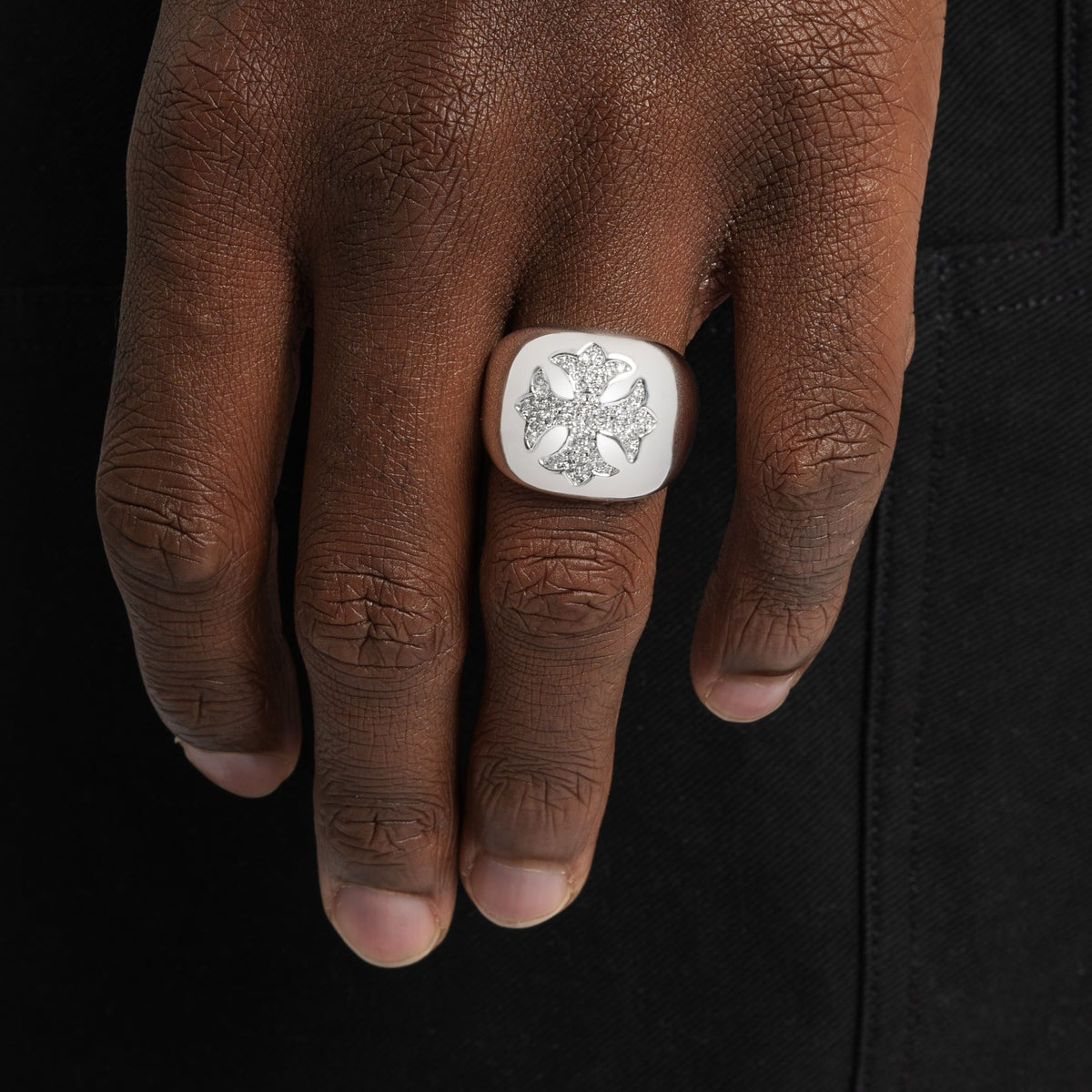 Iced Cross Ring White Gold