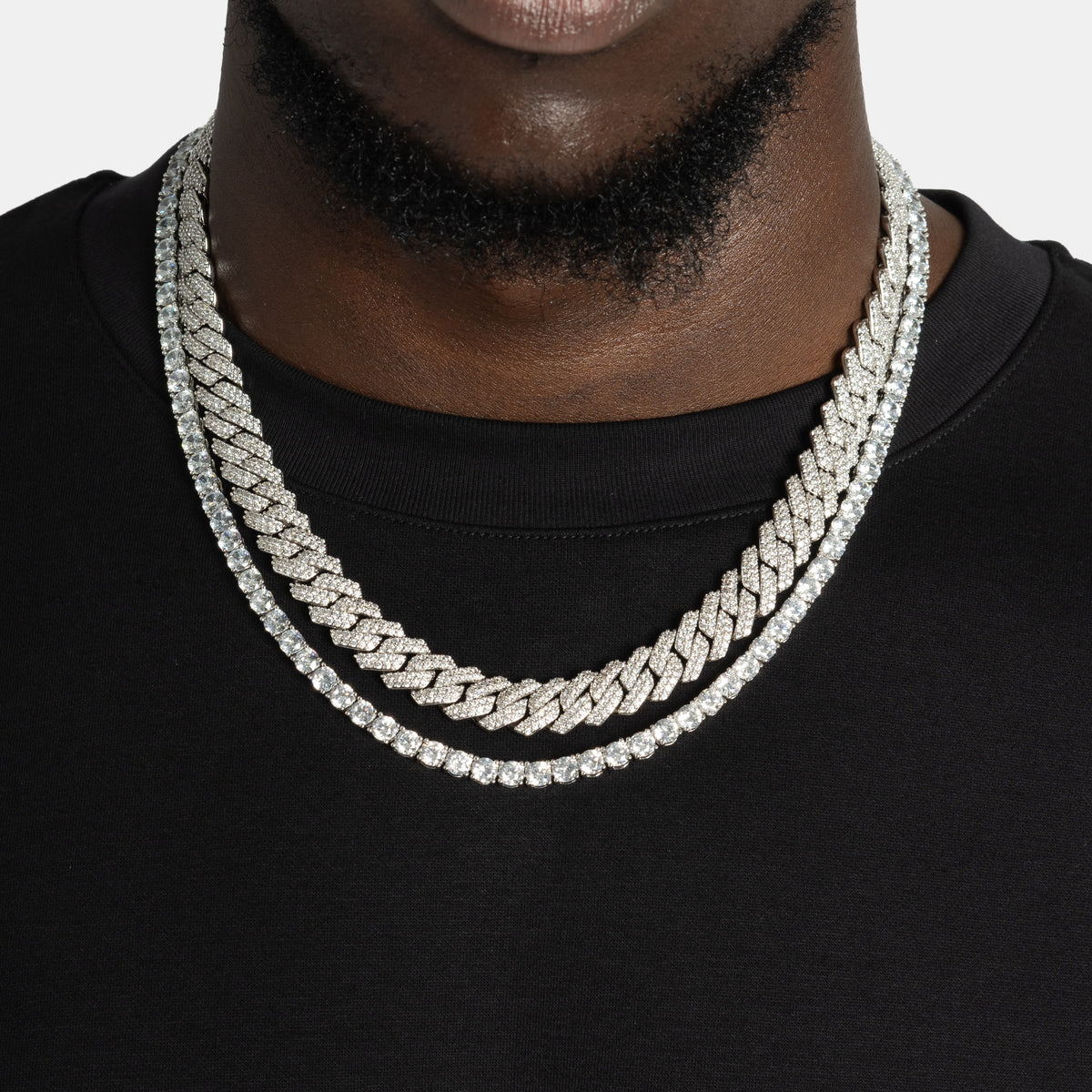 Diamond Cuban & Tennis Chain White Gold