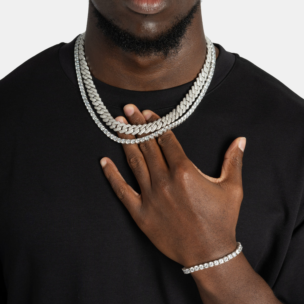 Bundle Prong Cuban Tennis Chain White Gold ICE, LLC - Main Image