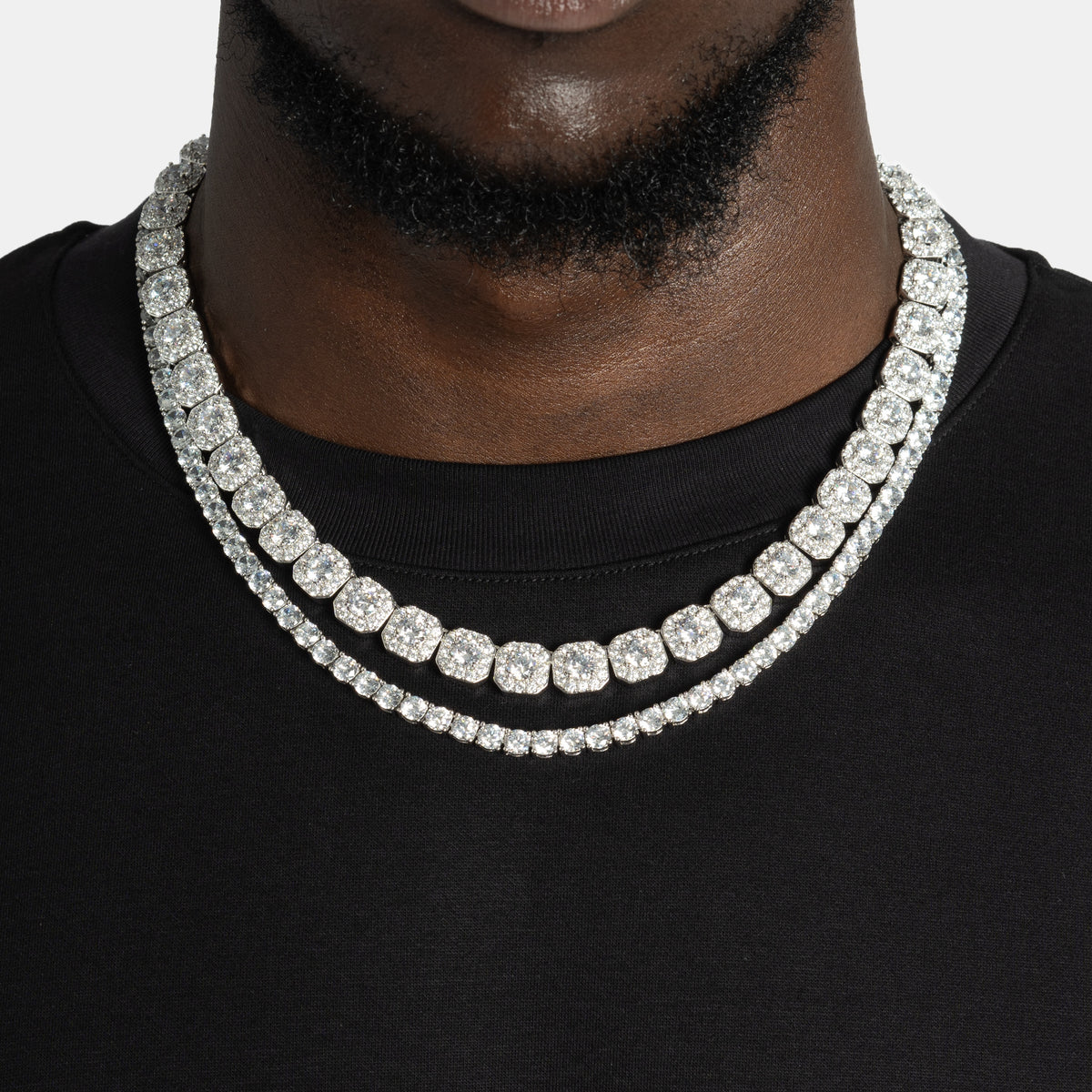 Clustered & 5mm Diamond Tennis Chain White Gold