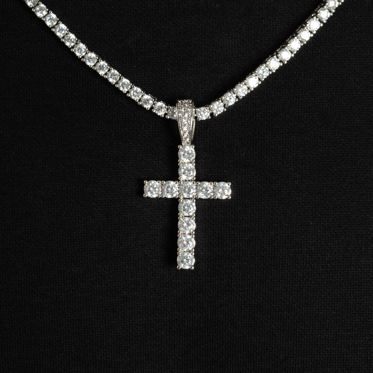 Bundle Diamond Cross & Tennis Chain White Gold