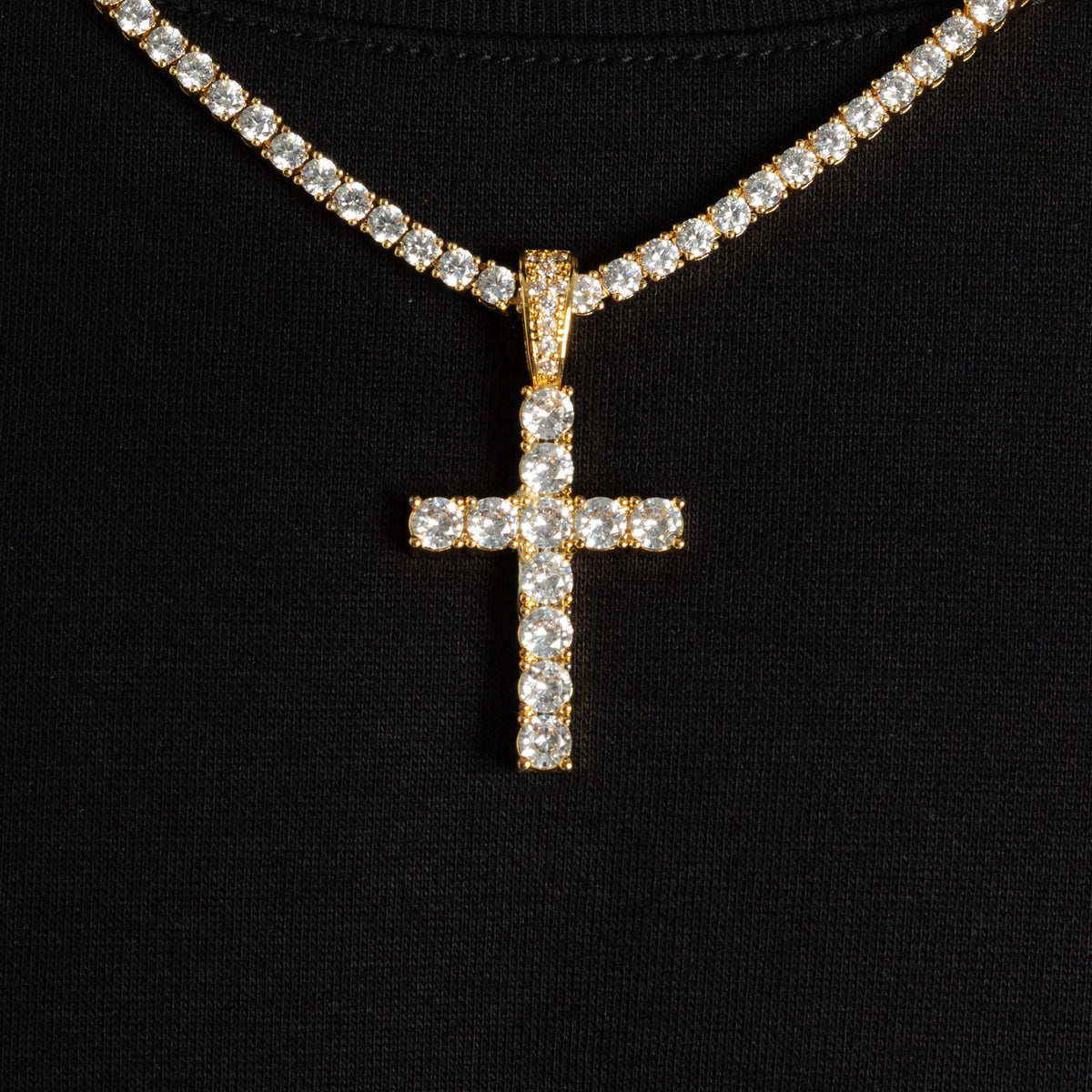 Diamond Cross Pendant 18k Gold S925 Moissanite