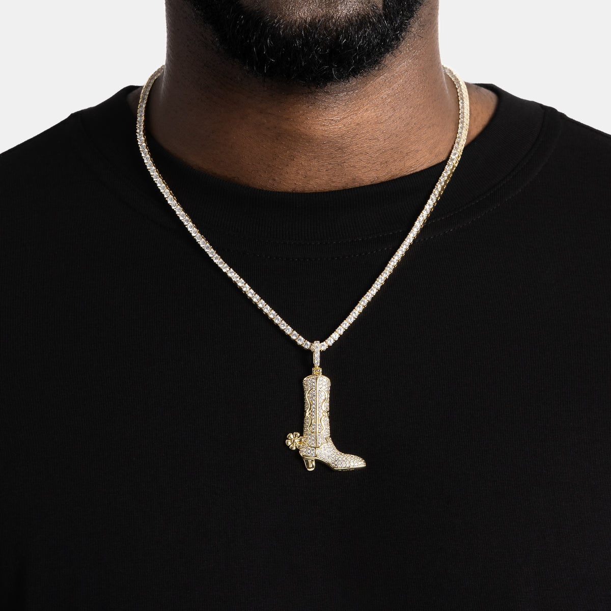 Iced Cowboy Boot Pendant Gold