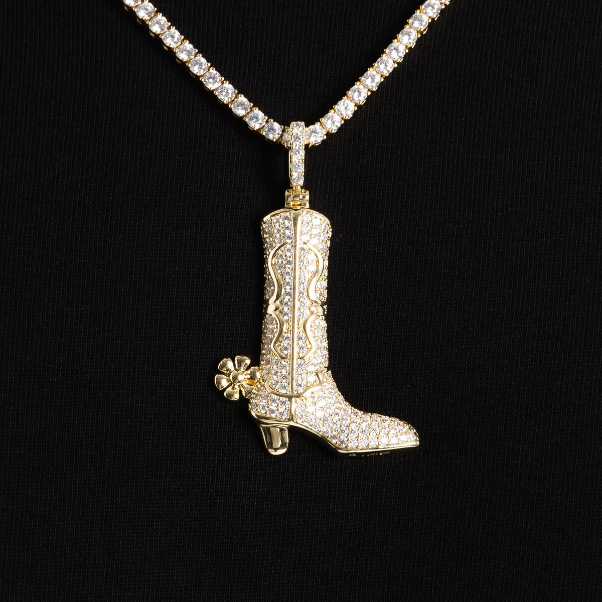 Iced Cowboy Boot Pendant Gold