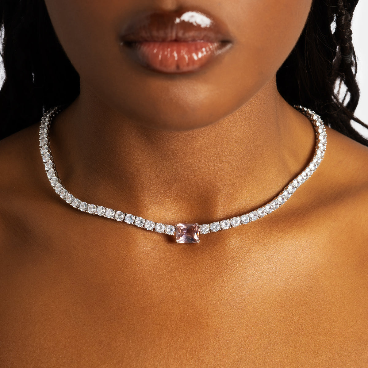 Rose Quartz Tennis Chain White Gold