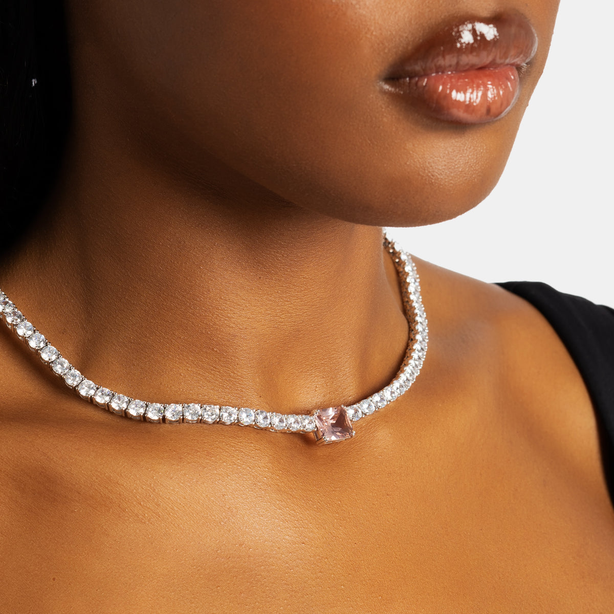 Rose Quartz Tennis Chain White Gold