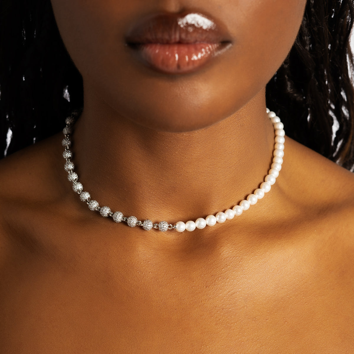 Diamond Pearl Chain White Gold