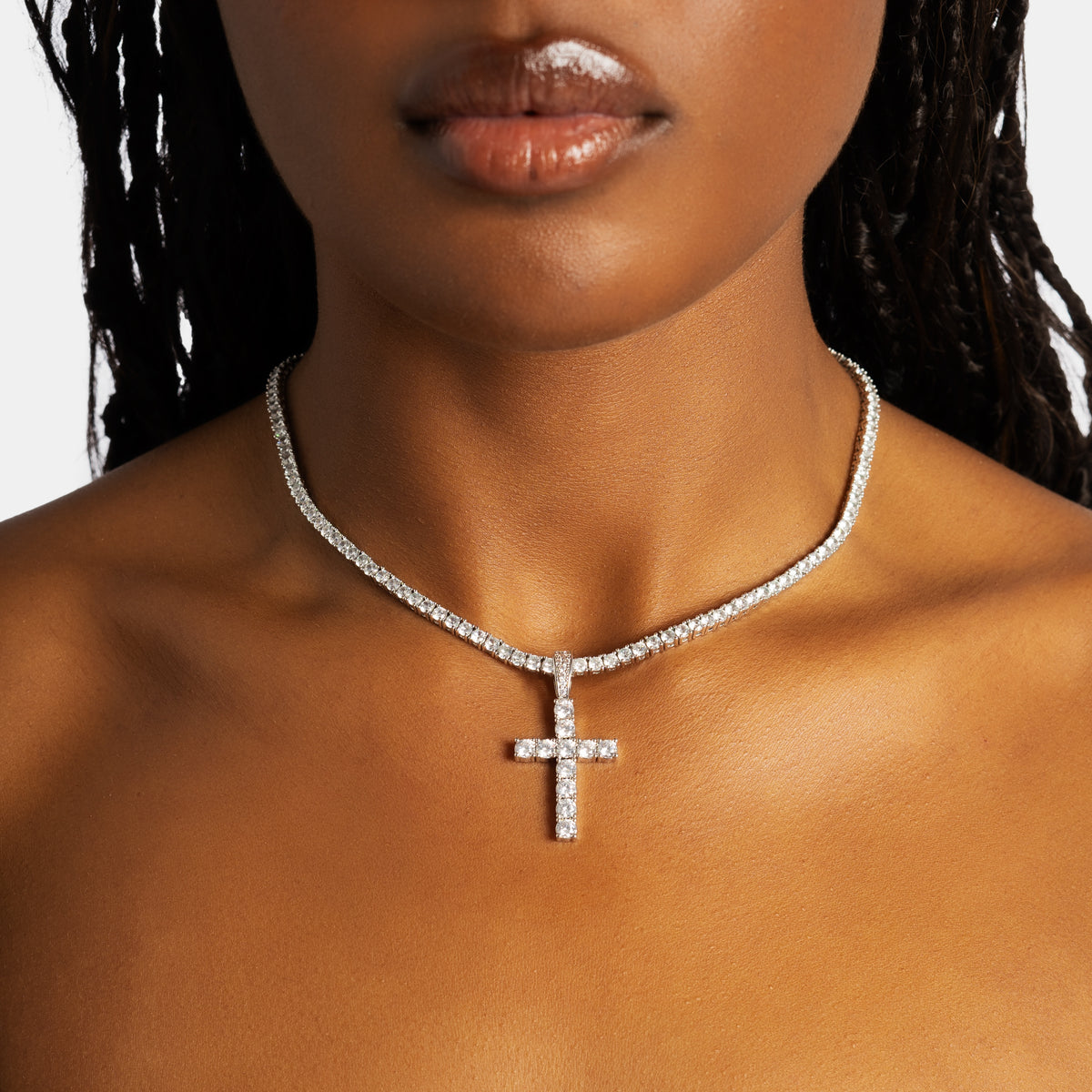 Bundle Diamond Cross & Tennis Chain White Gold