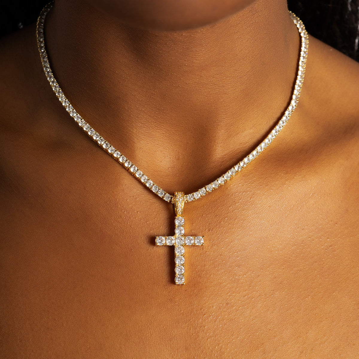 Bundle Diamond Cross & Tennis Chain 18k Gold