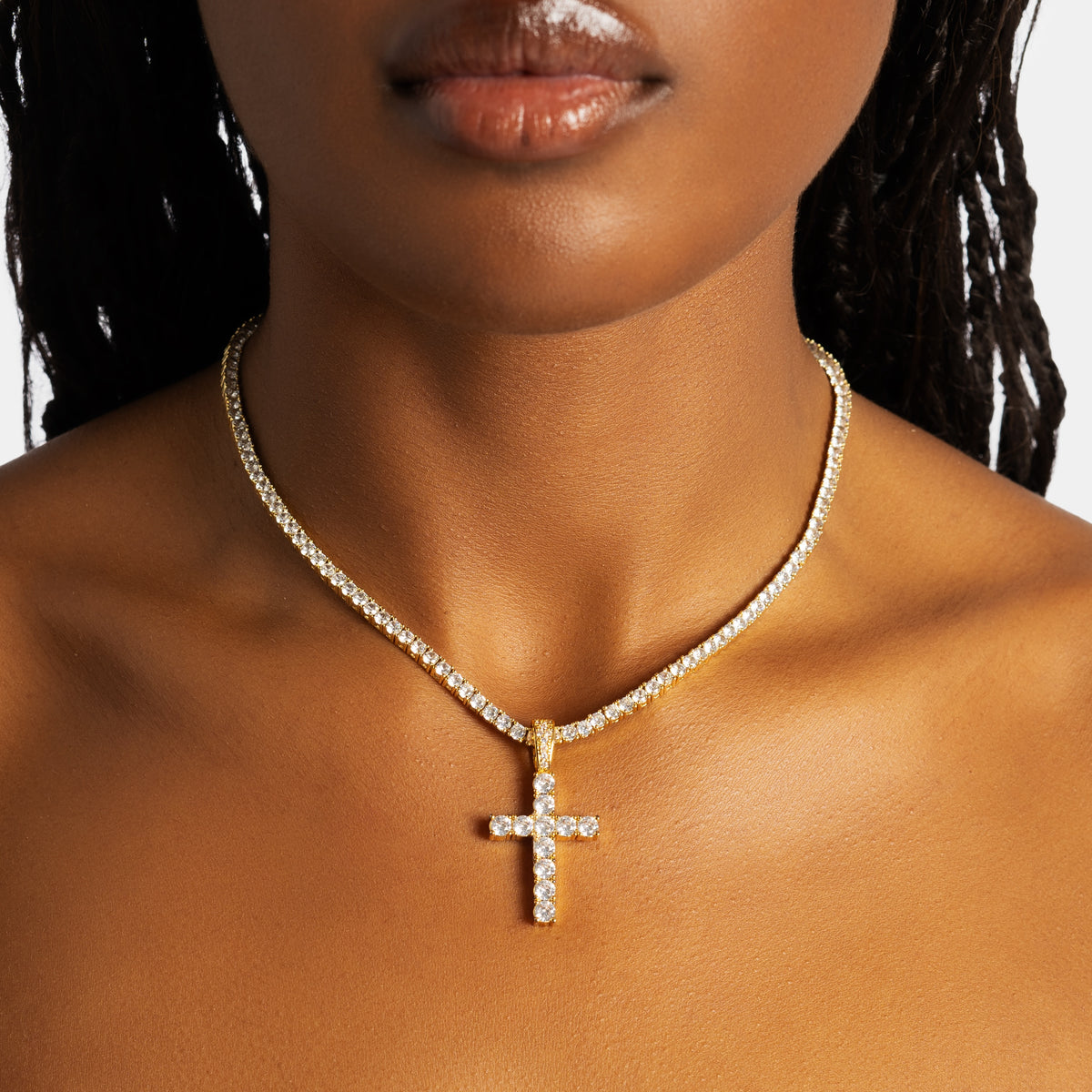 Cross & Tennis Chain Bundle Gold