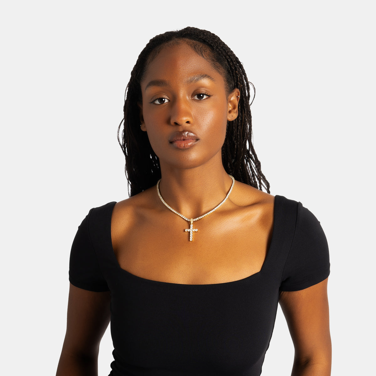 Cross & Tennis Chain Bundle Gold