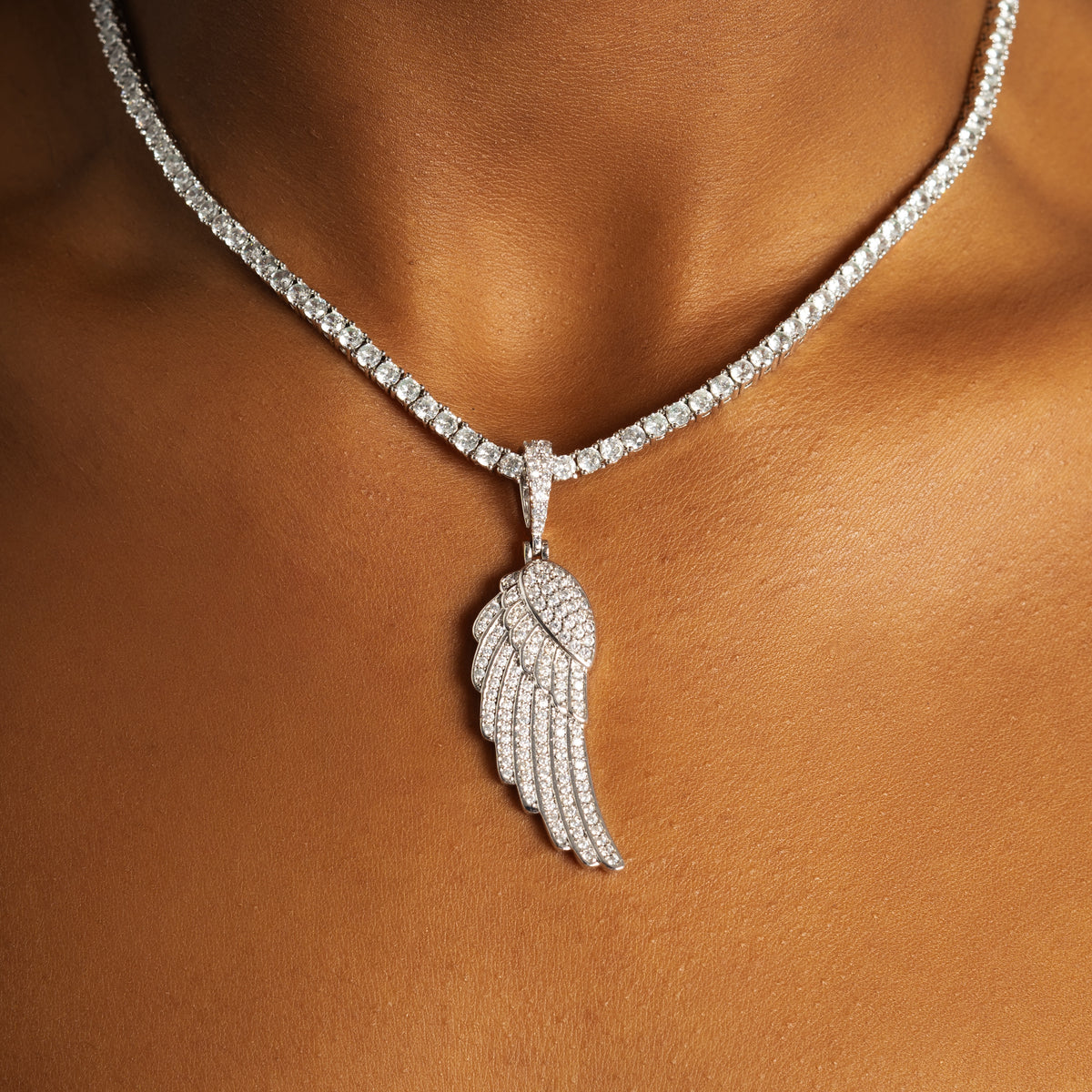 Iced Wing Pendant White Gold