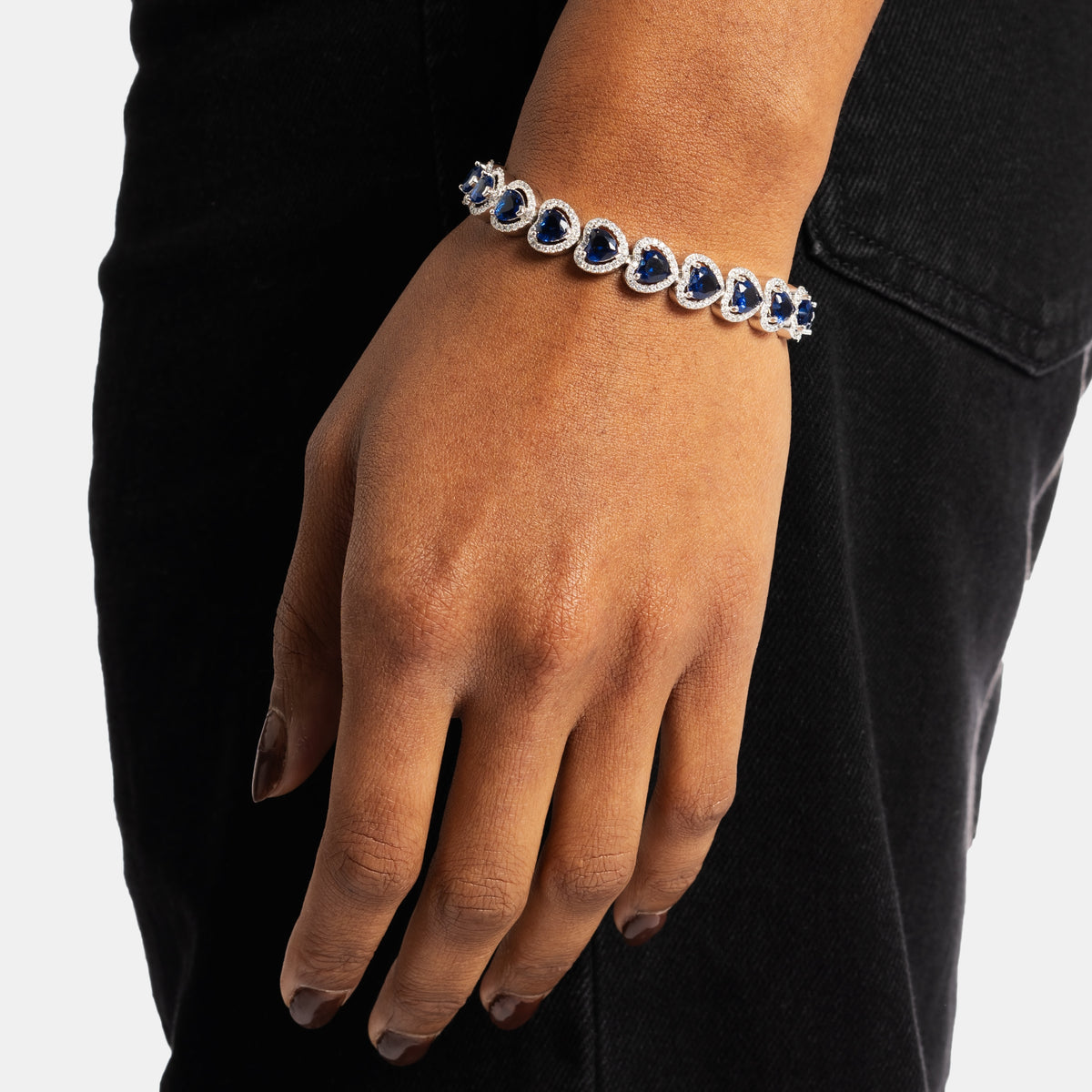 Sapphire Heart Tennis Bracelet White Gold