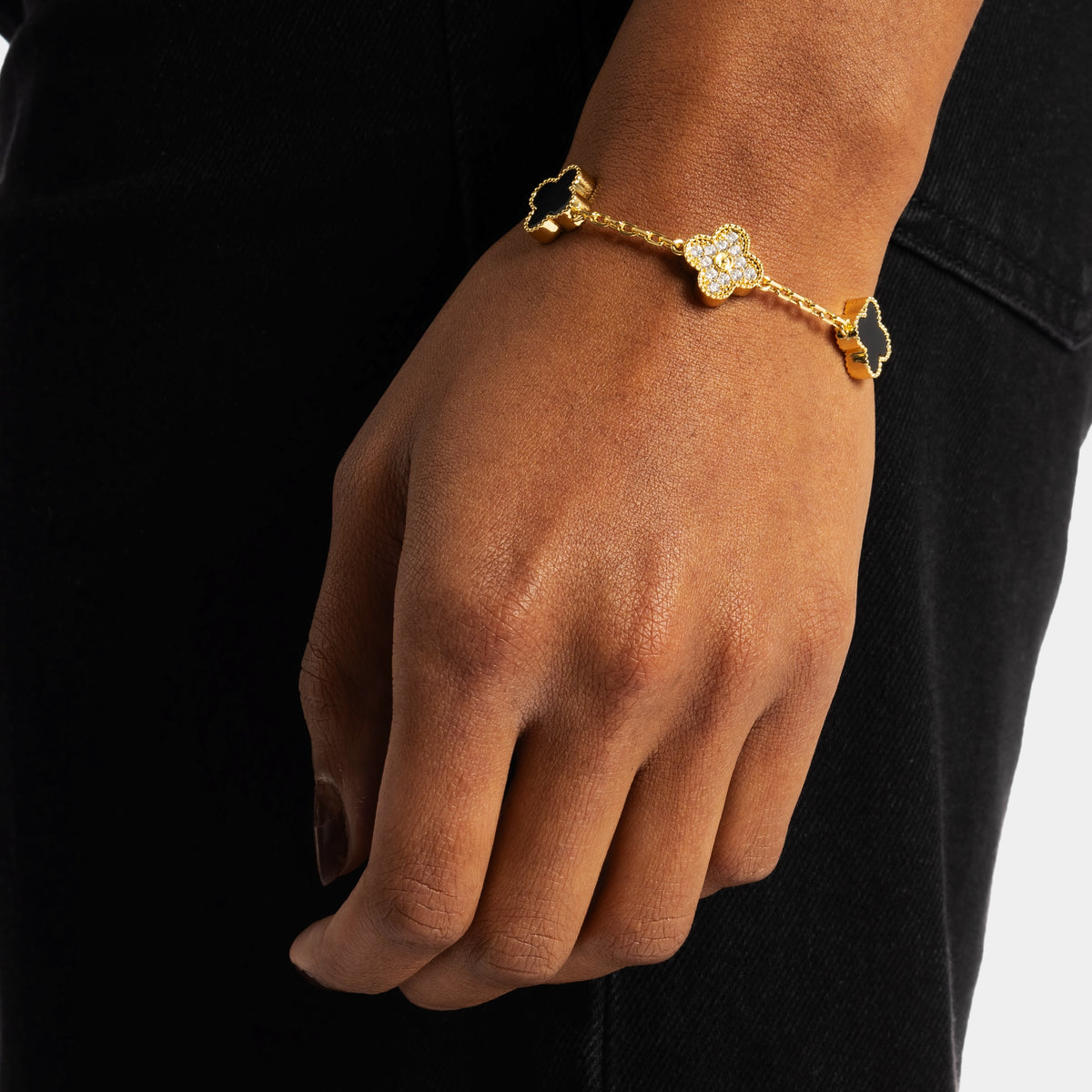 Iced Black Clover Bracelet S925 18k Gold