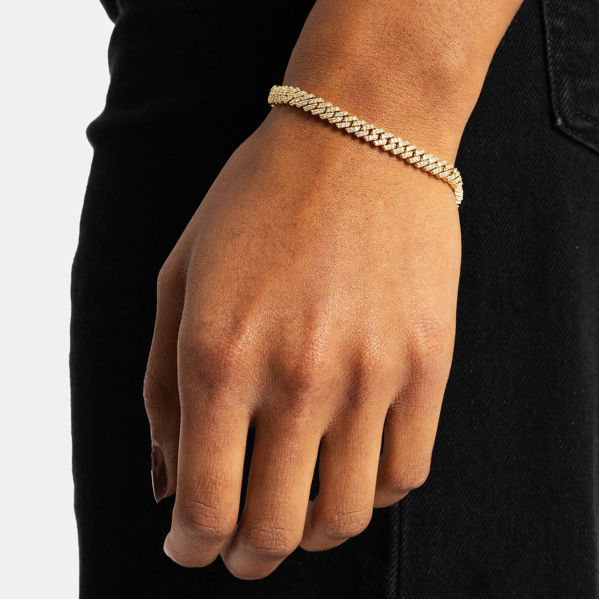 5mm Moissanite Prong Cuban Bracelet Gold