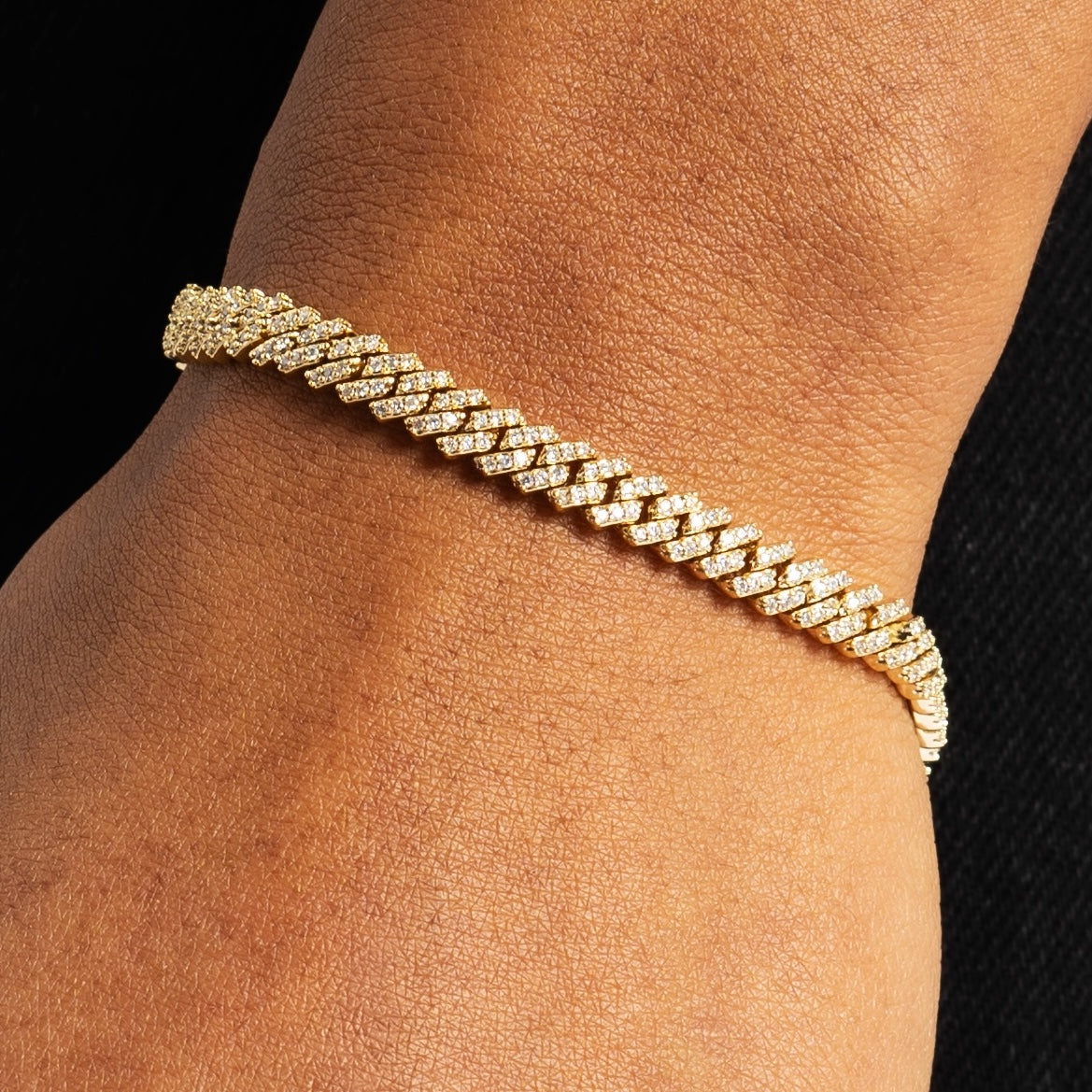 5mm Moissanite Prong Cuban Bracelet Gold