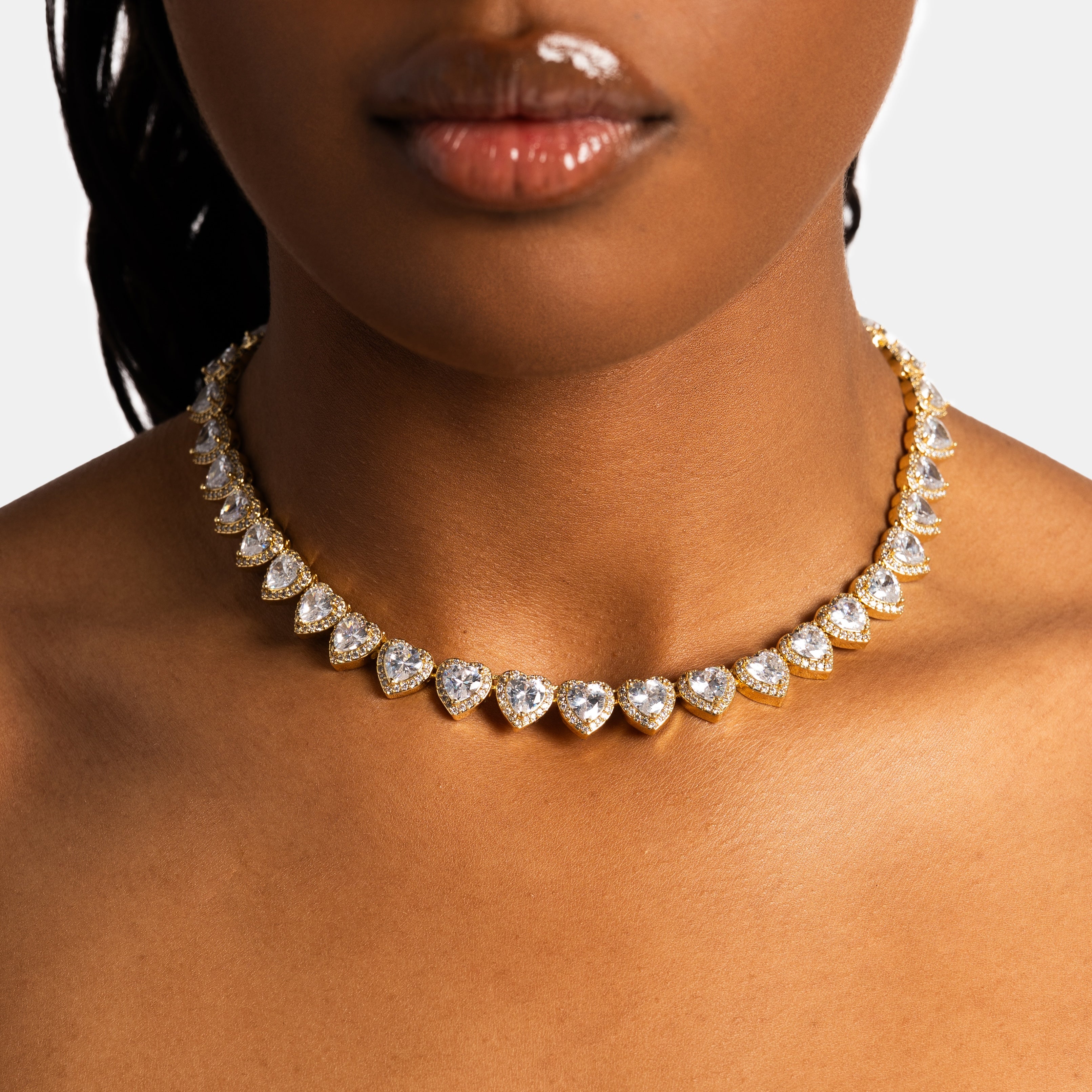 10mm Diamond Heart Tennis Chain Gold - 6 ICE