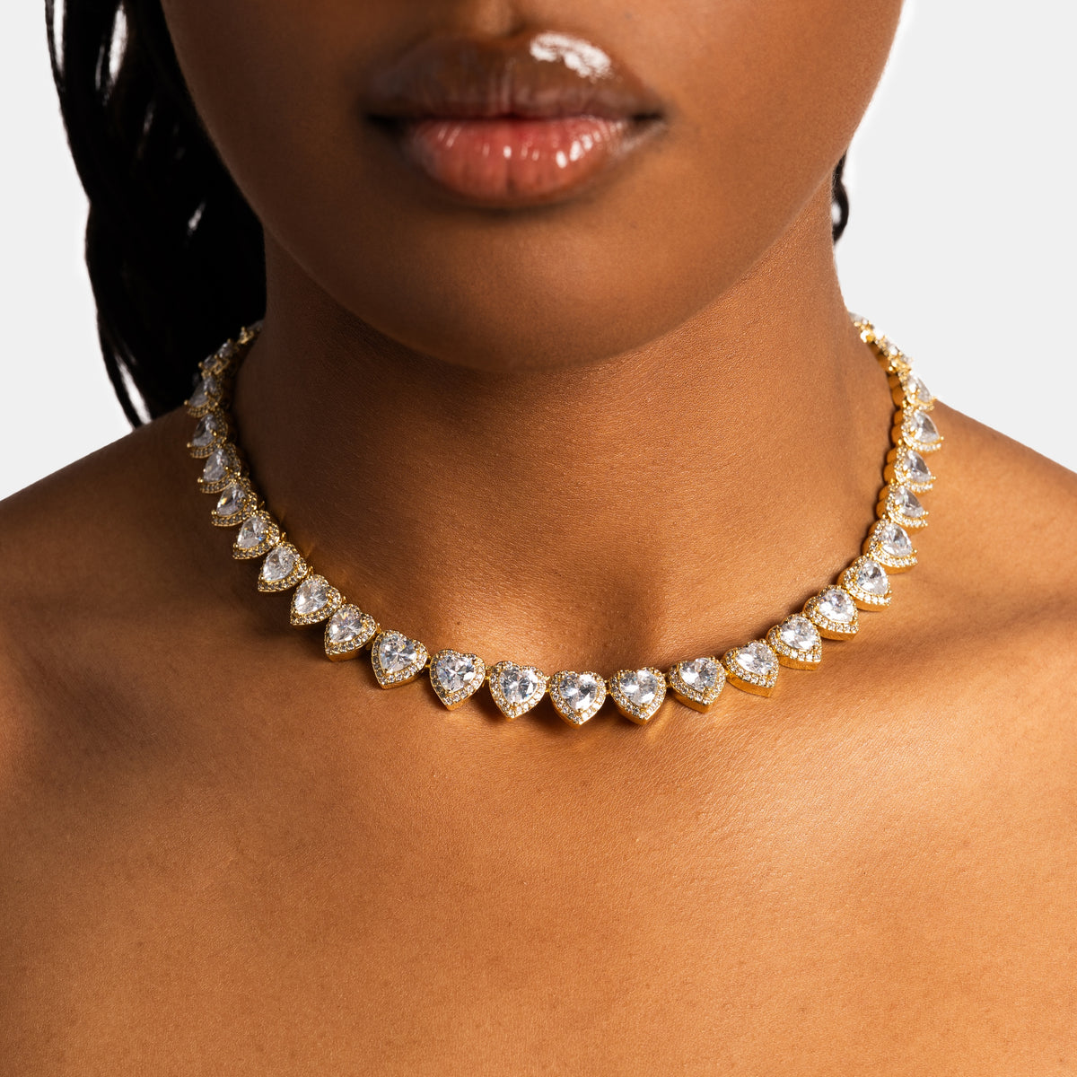 10mm Heart Tennis Chain Gold