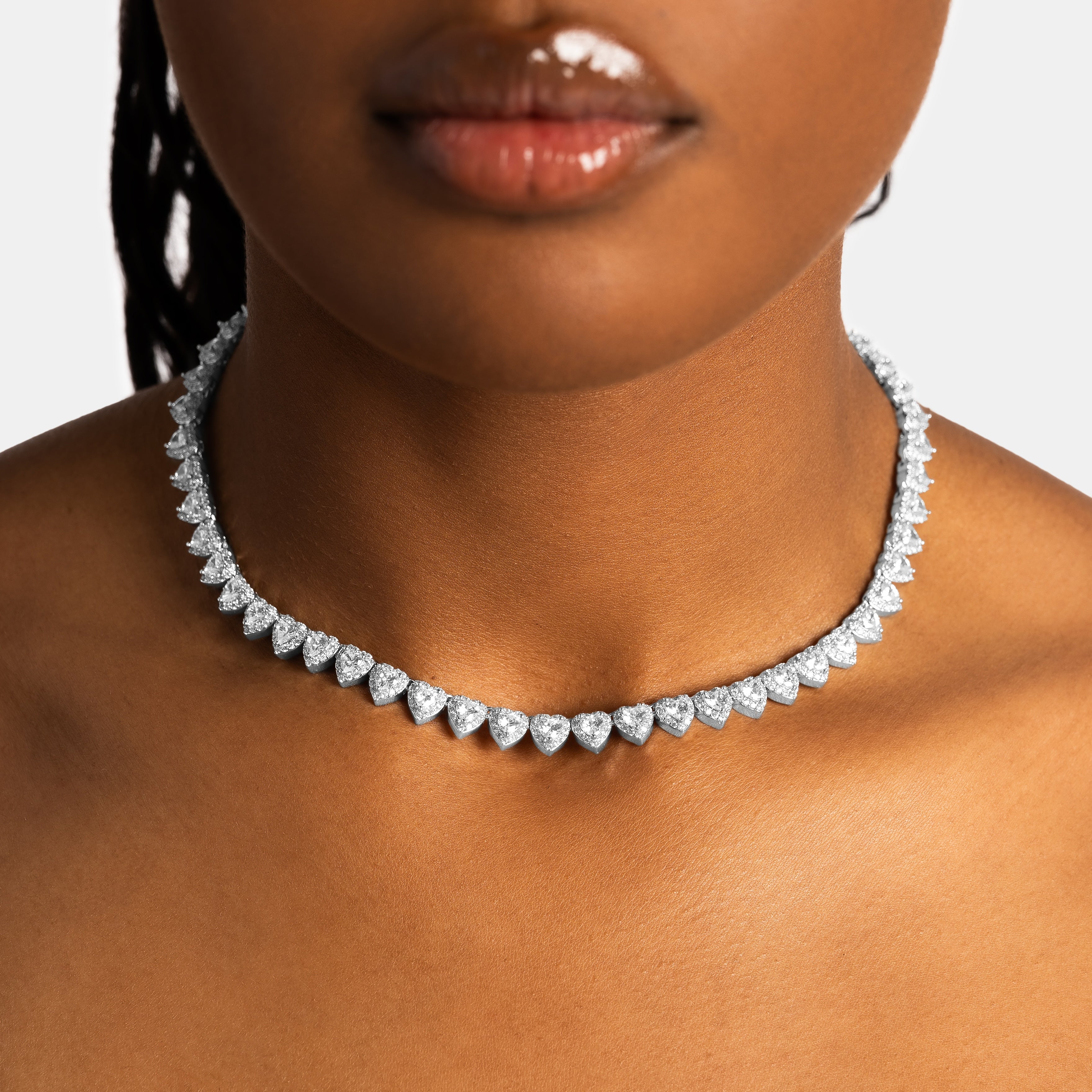 7mm Heart Cut Cluster Tennis Chain White Gold - 6 ICE, LLC
