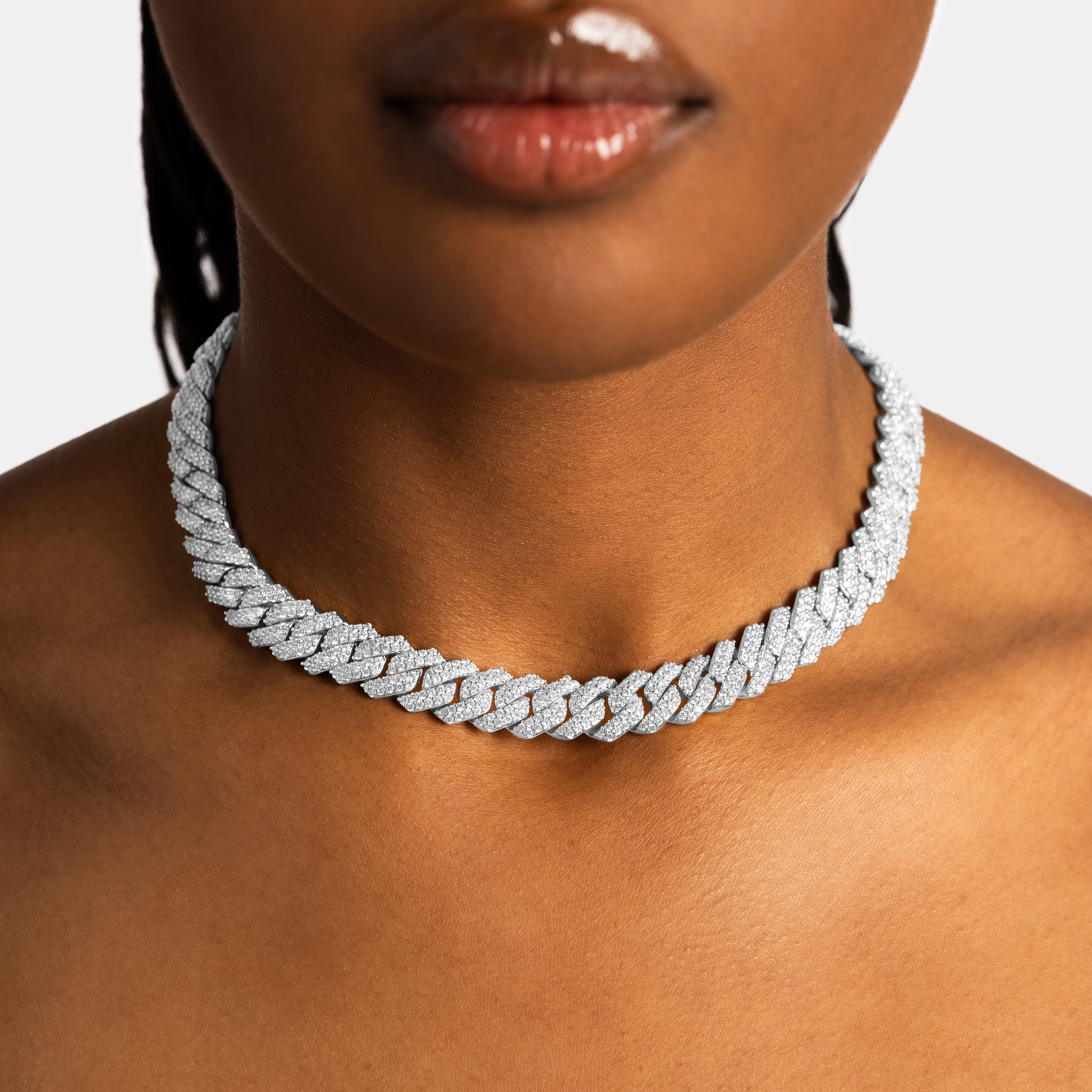 Womens Gold Cuban Link Chain 12mm Diamond Prong ICE