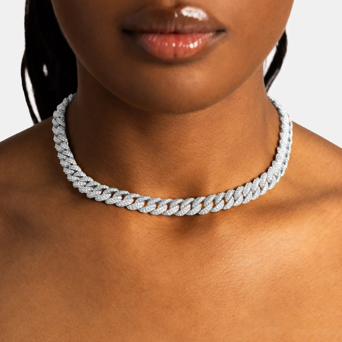 White Gold Chain Choker Diamond Cuban Link Choker Necklace The