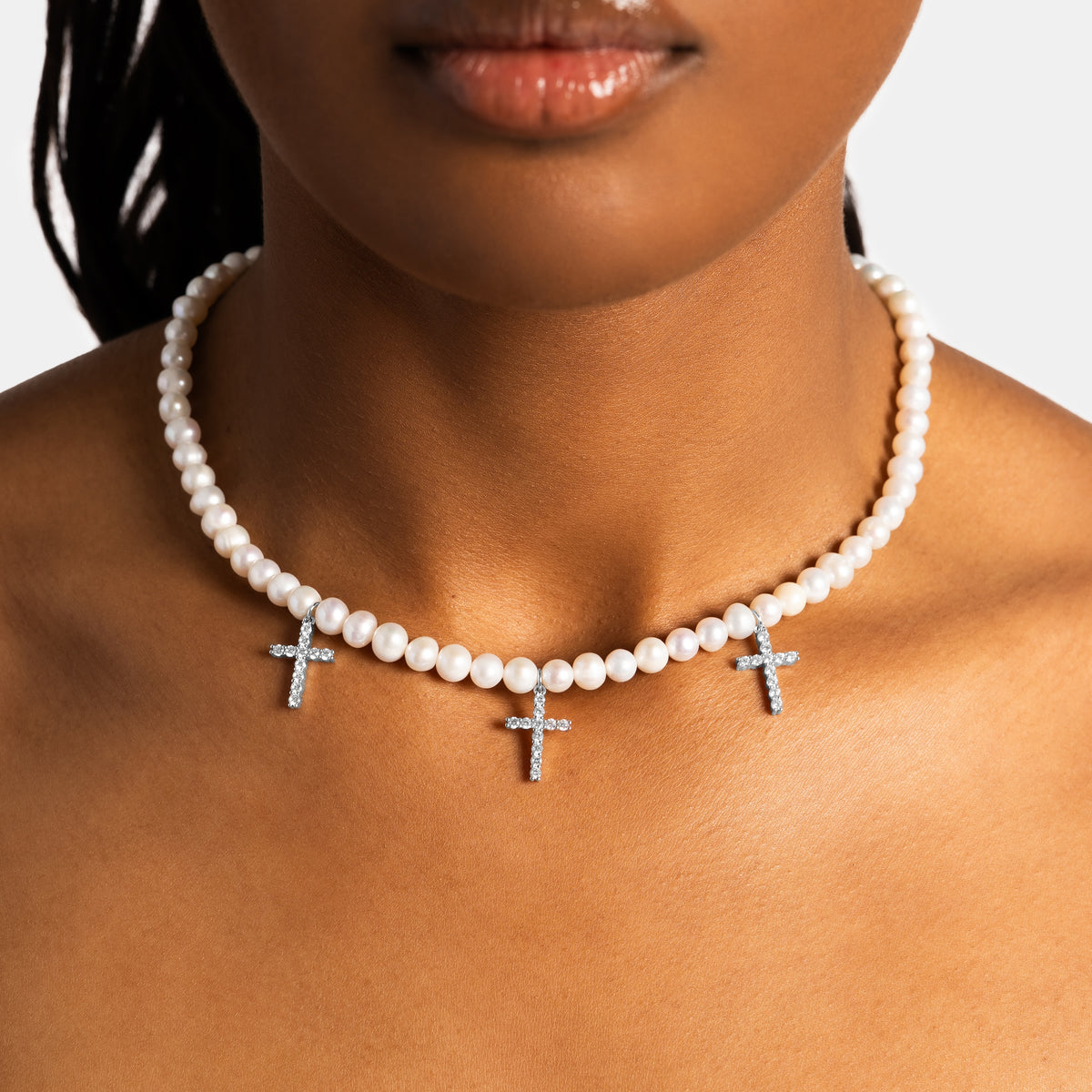 Pearl Chain w/ Iced Crosses