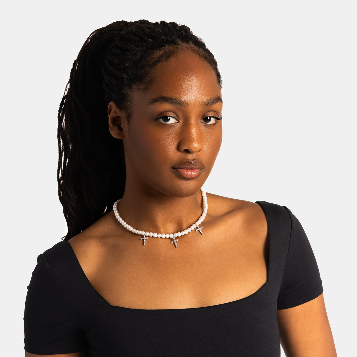 Pearl Chain w/ Iced Crosses