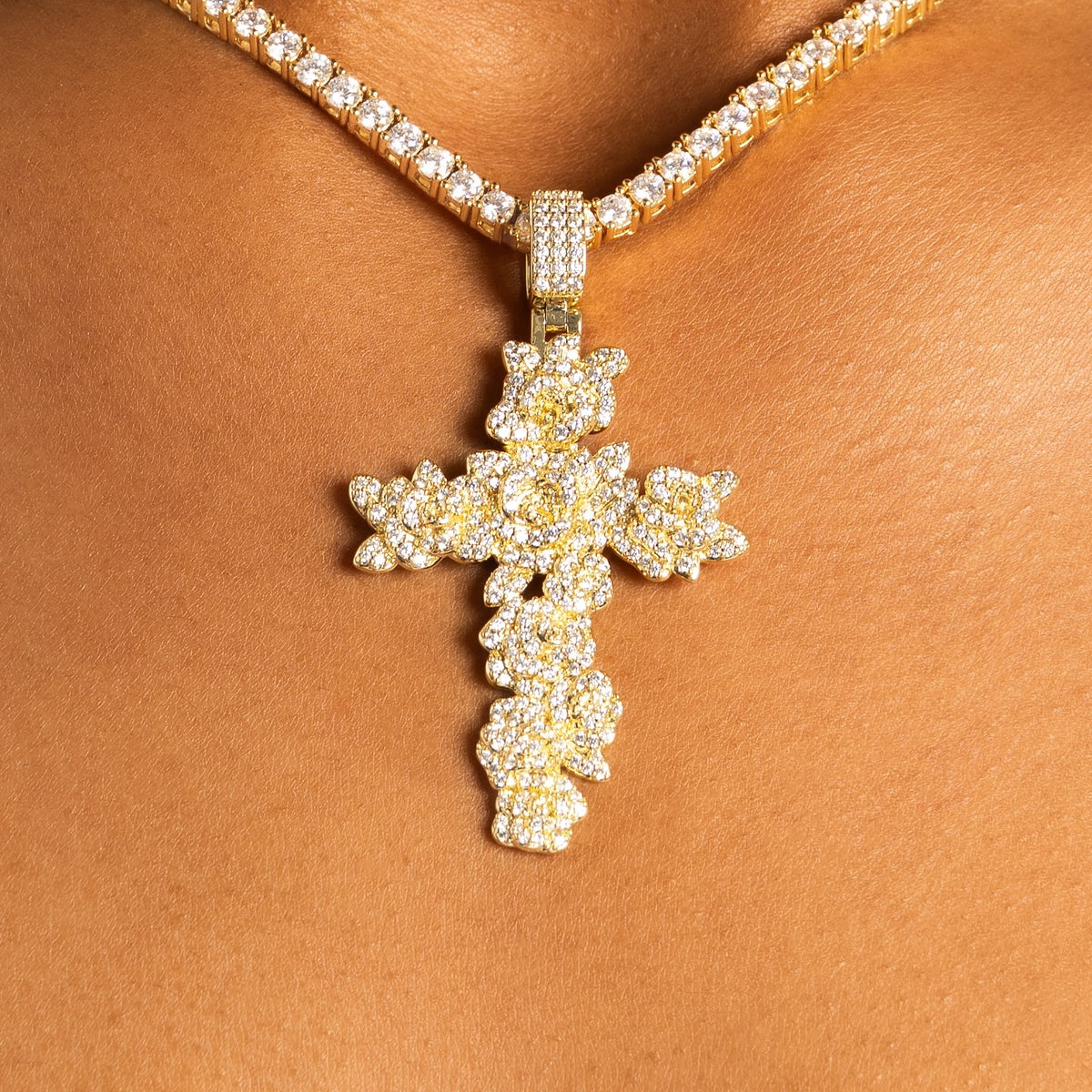 Rose Cross Pendant Gold