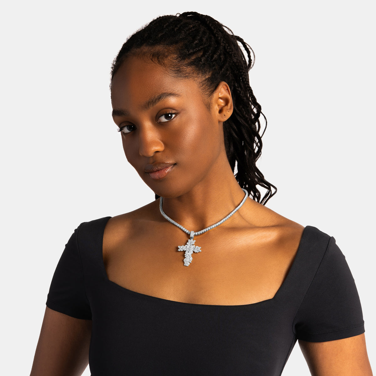 Rose Cross Moissanite Pendant