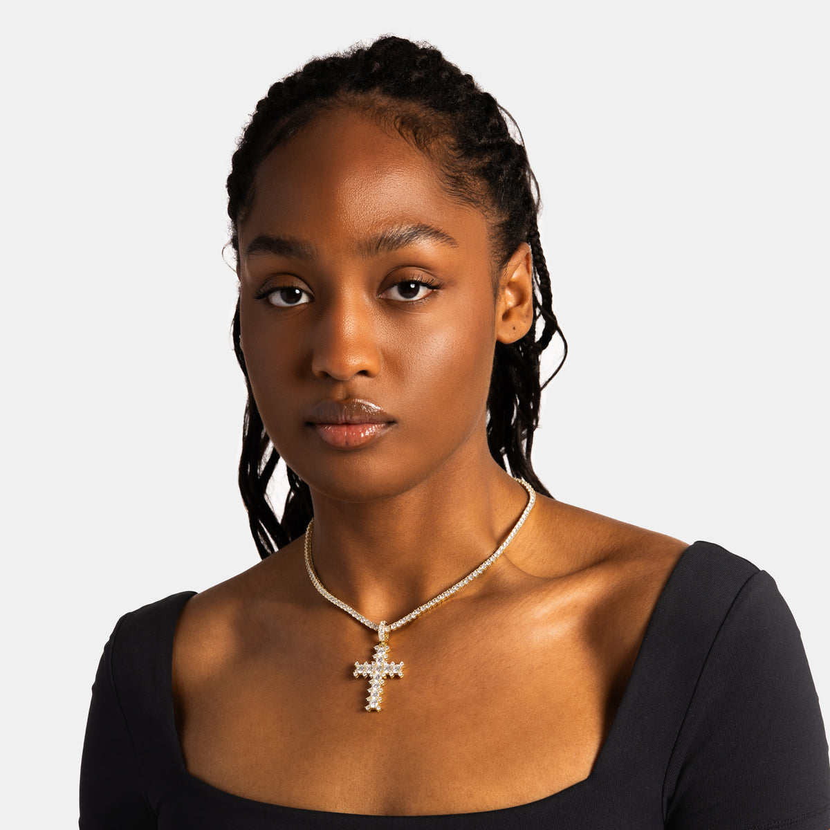 Studded Cross Pendant Gold