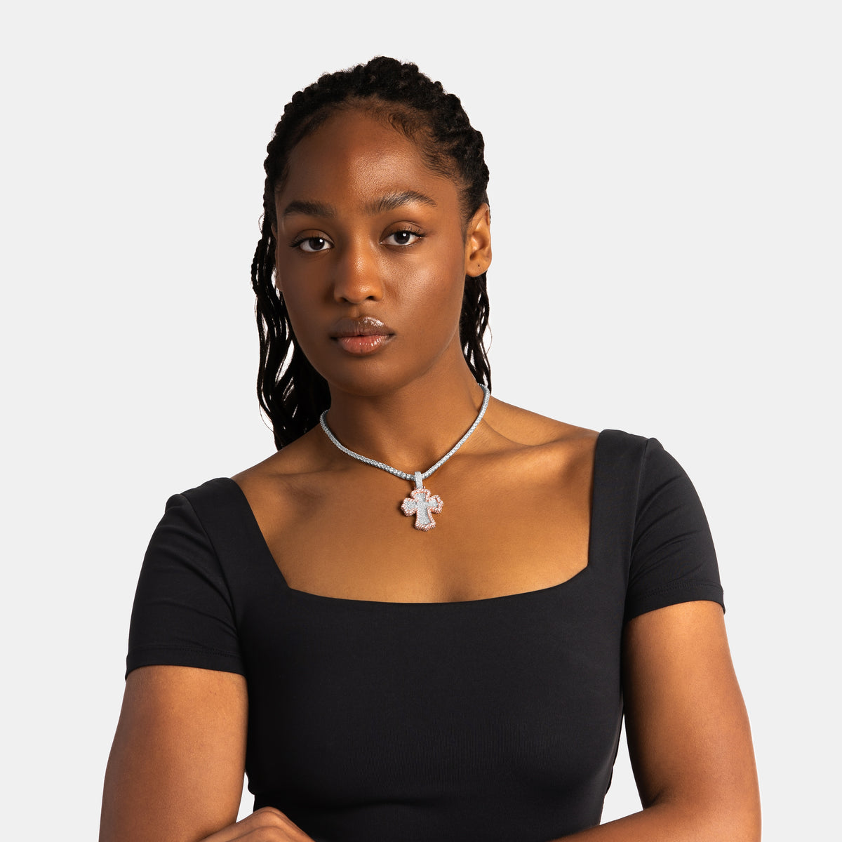 Baguette Cross Pendant 2 Tone