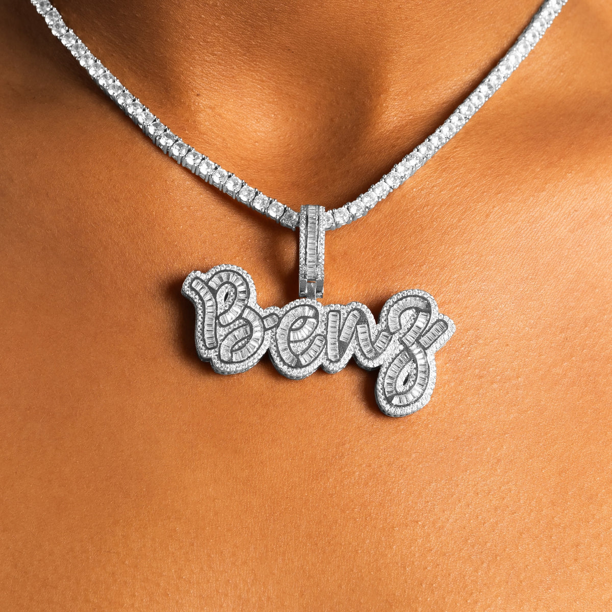 3D Baguette Script Custom Pendant