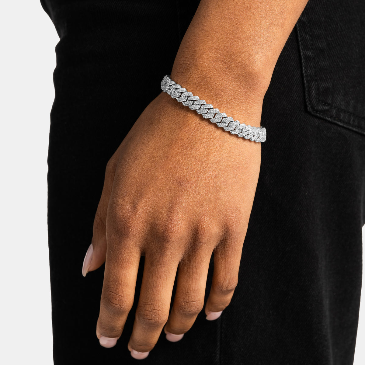 New Prong Set Diamond Cuban Chain 8mm White Gold ICE