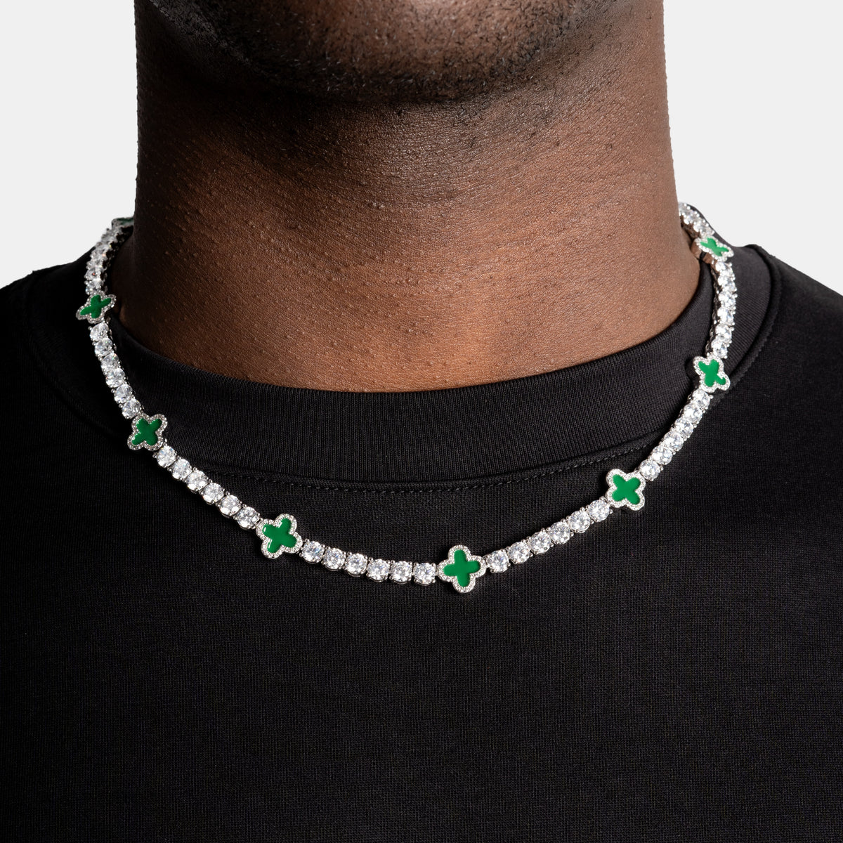 Green Clover Tennis Chain White Gold