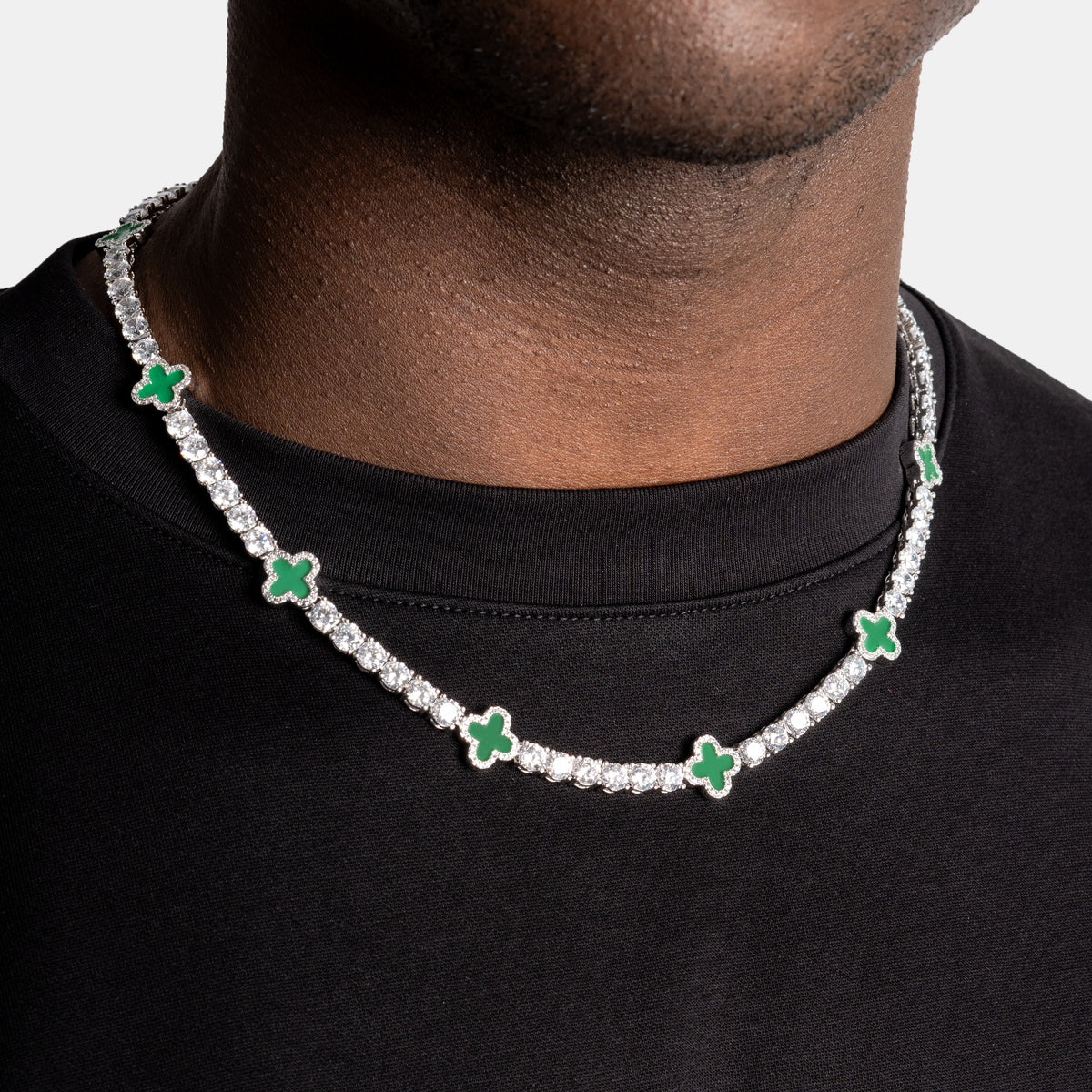 Green Clover Tennis Chain White Gold