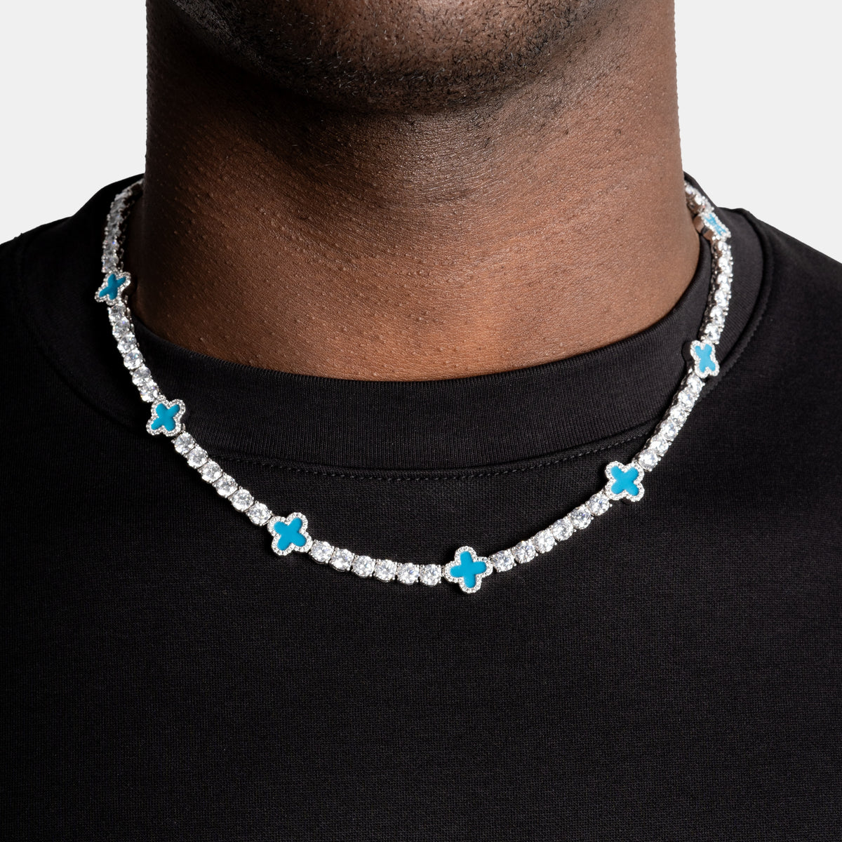 Blue Clover Tennis Chain White Gold