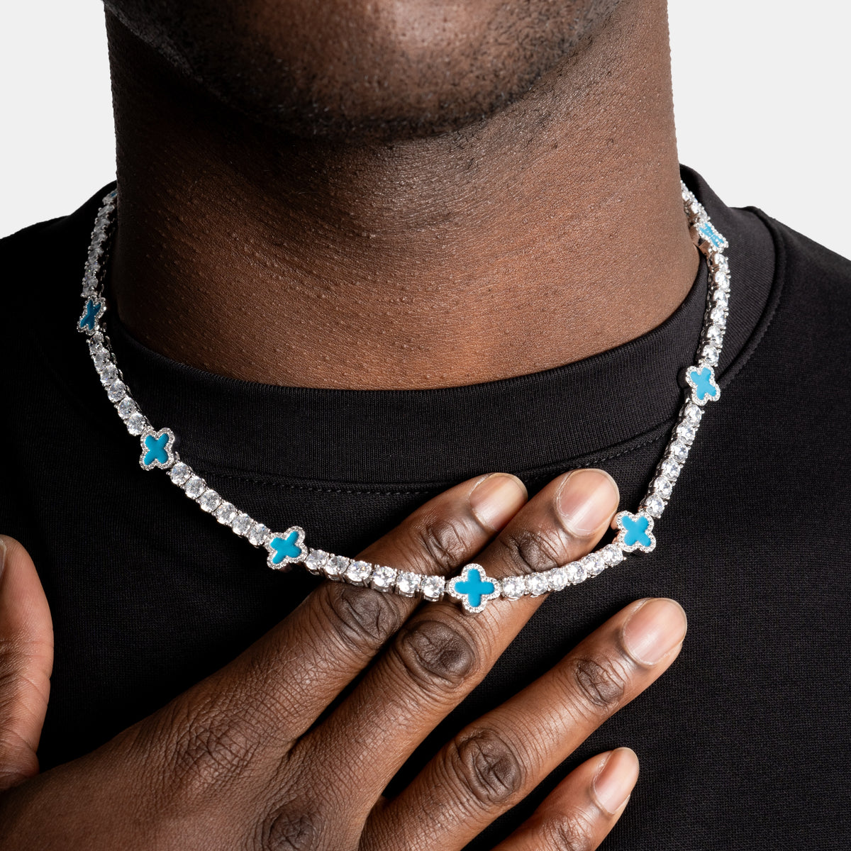 Blue Clover Moissanite Tennis Chain
