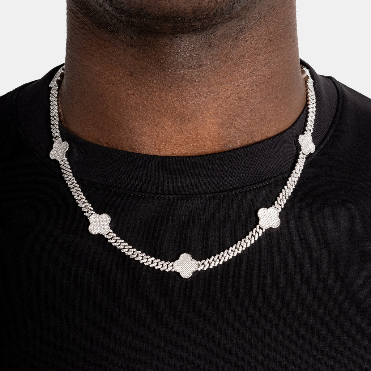 Clover Prong Cuban Chain White Gold