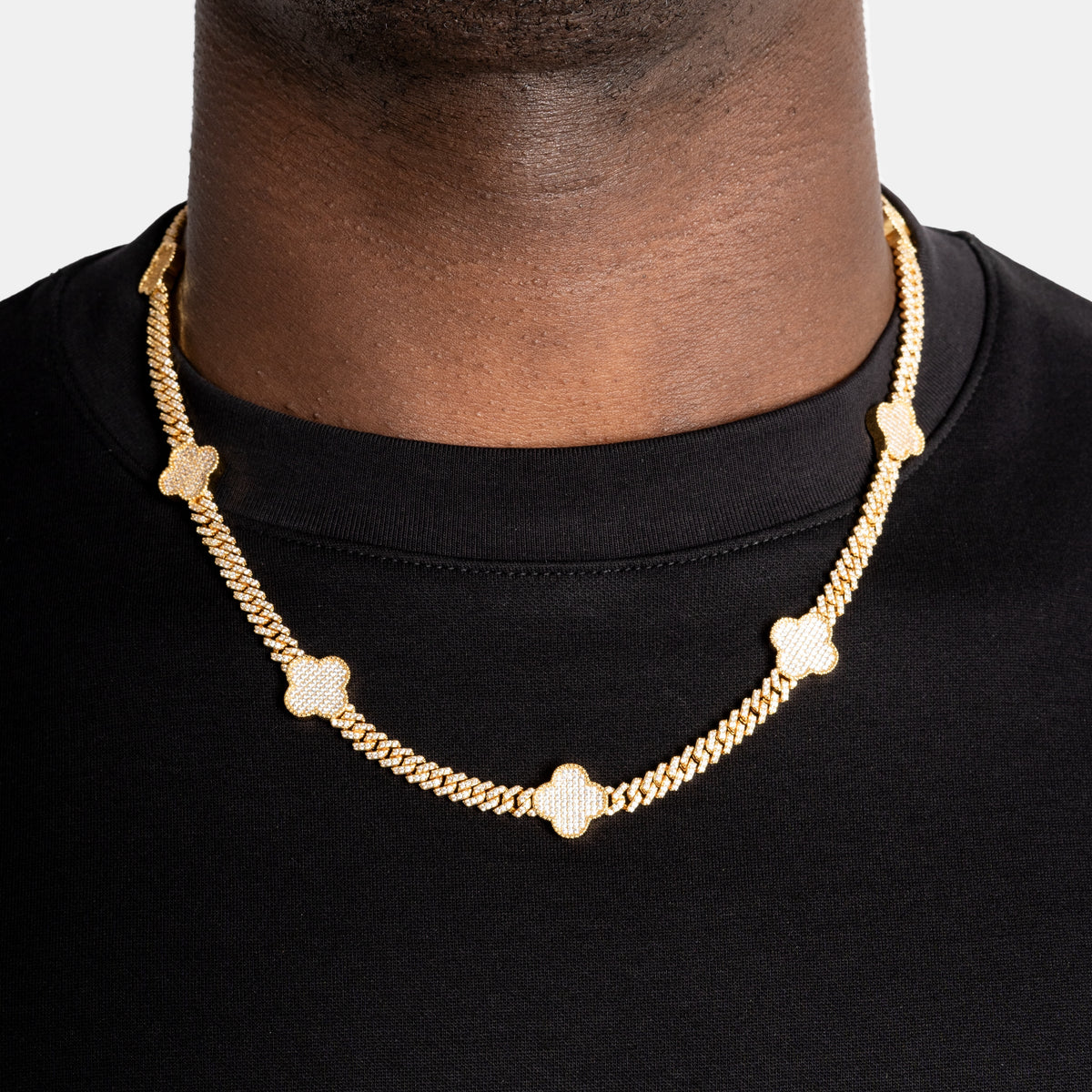 Clover Prong Cuban Chain 18k Gold