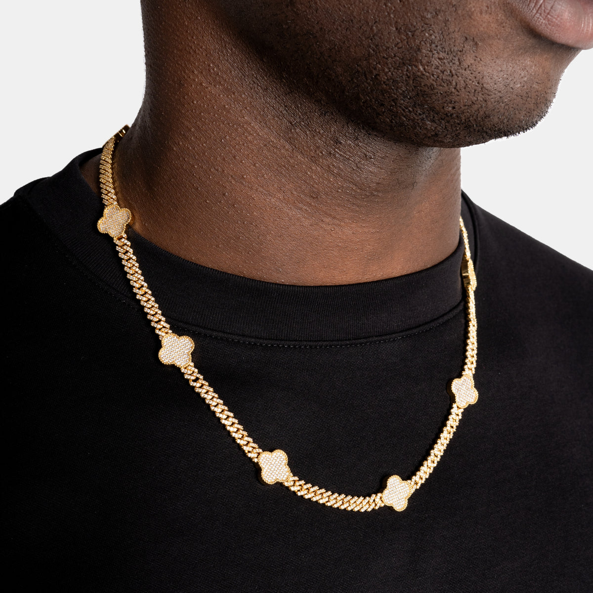 Clover Prong Cuban Chain 18k Gold